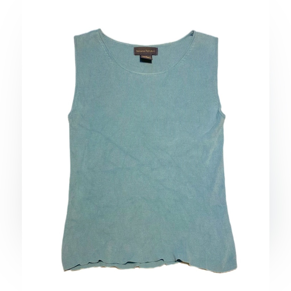 Banana Republic ribbed tank top light blue silk XS